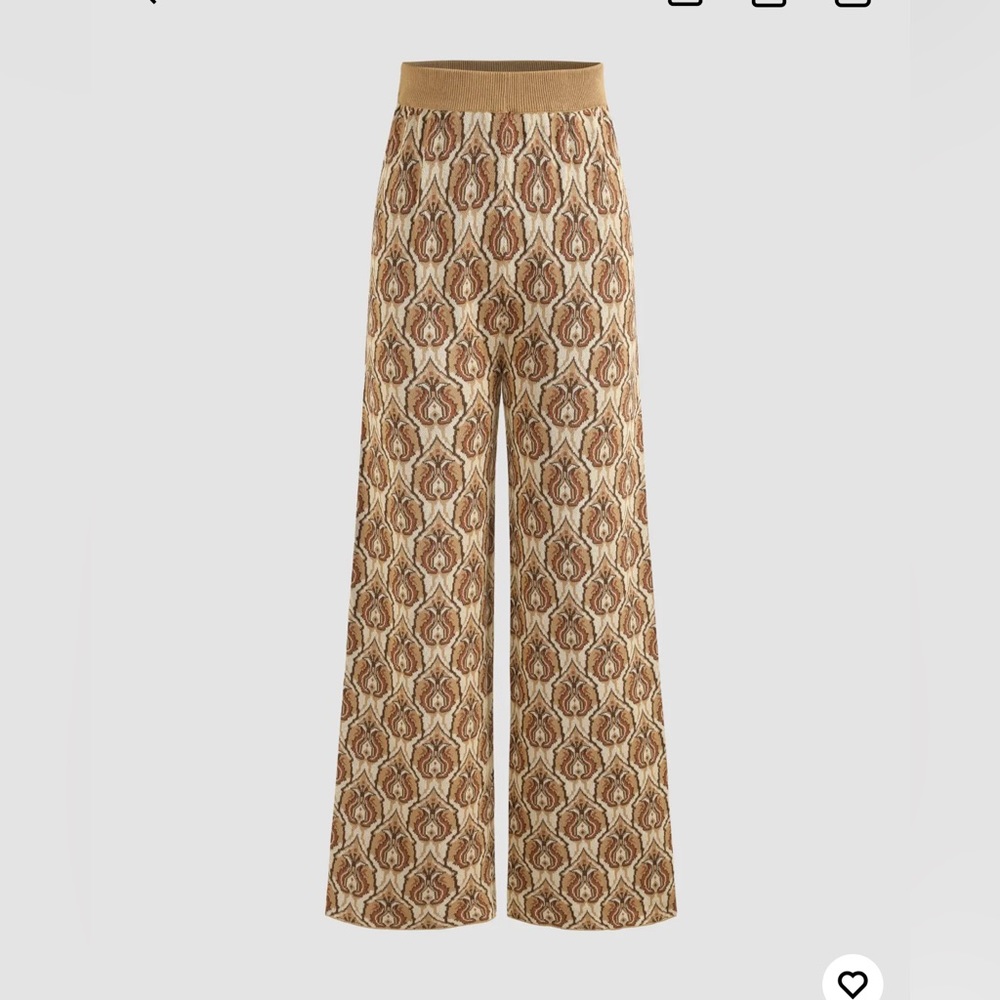 Stylish All Over Print Wide Leg Knit Boho High Waist Pants Sz Large